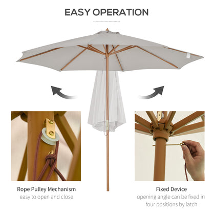 3(m) Wooden Garden Parasol Sun Shade Outdoor Umbrella Canopy Grey