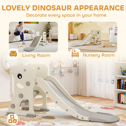 Foldable Kids Slide with Climber, Basketball Hoop, Cream White