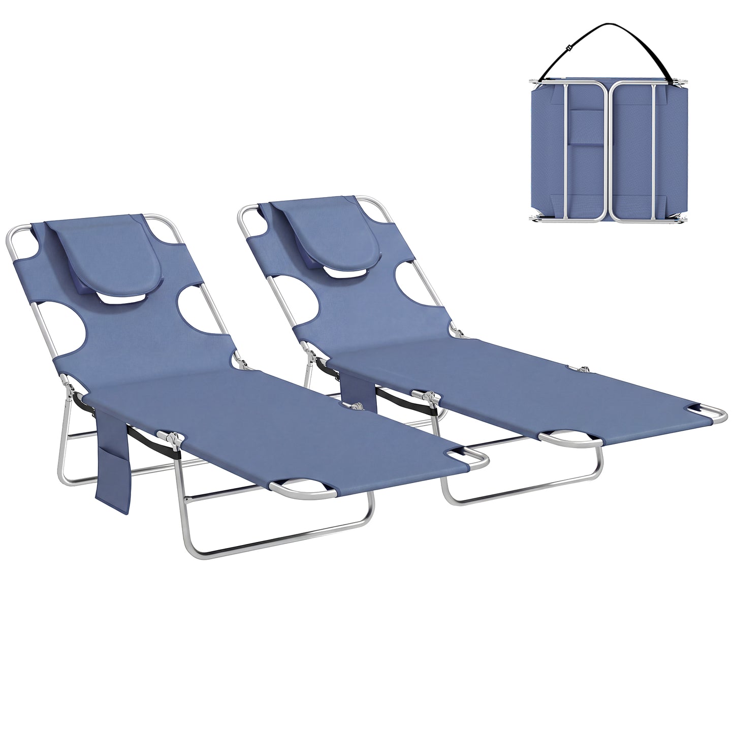 2 Sun Loungers with Reading Hole, Folding Garden Lounger, Grey