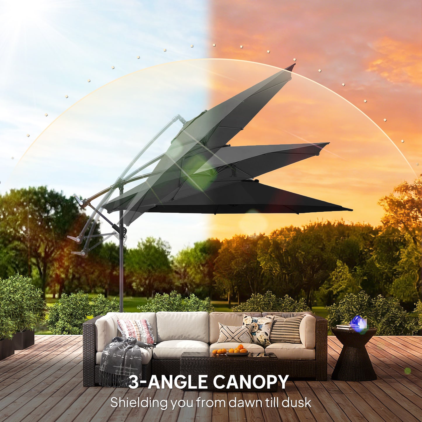 3(m) Garden Banana Parasol Cantilever Umbrella w/ Base, Black