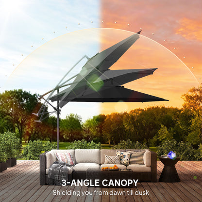 3(m) Garden Banana Parasol Cantilever Umbrella w/ Base, Black