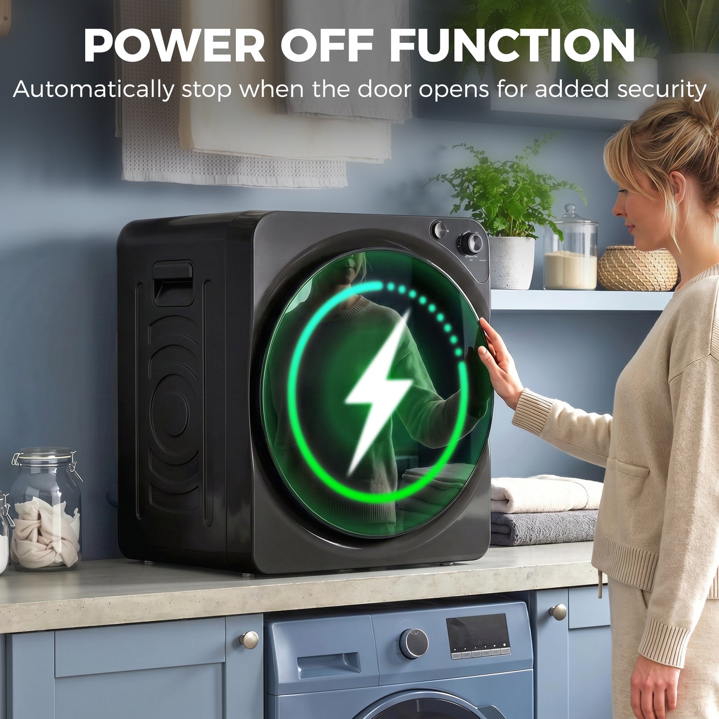 5kg Vented Tumble Dryer, 1000W Compact Tumble Dryer with 5 Drying Modes, Stainless Steel Tub, Freestanding Stackable Clothes Drying Machine, Black