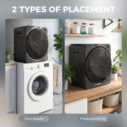 5kg Vented Tumble Dryer, 1000W Compact Tumble Dryer with 5 Drying Modes, Stainless Steel Tub, Freestanding Stackable Clothes Drying Machine, Black
