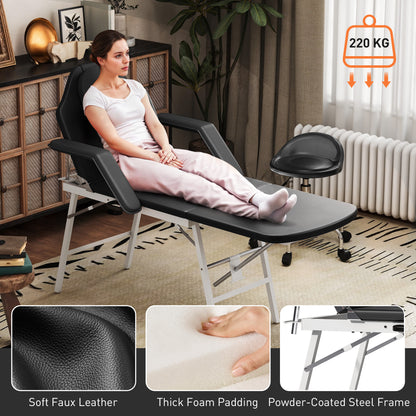 3 Section Adjustable Massage Table, Beauty Bed for Spa, Lash, Black