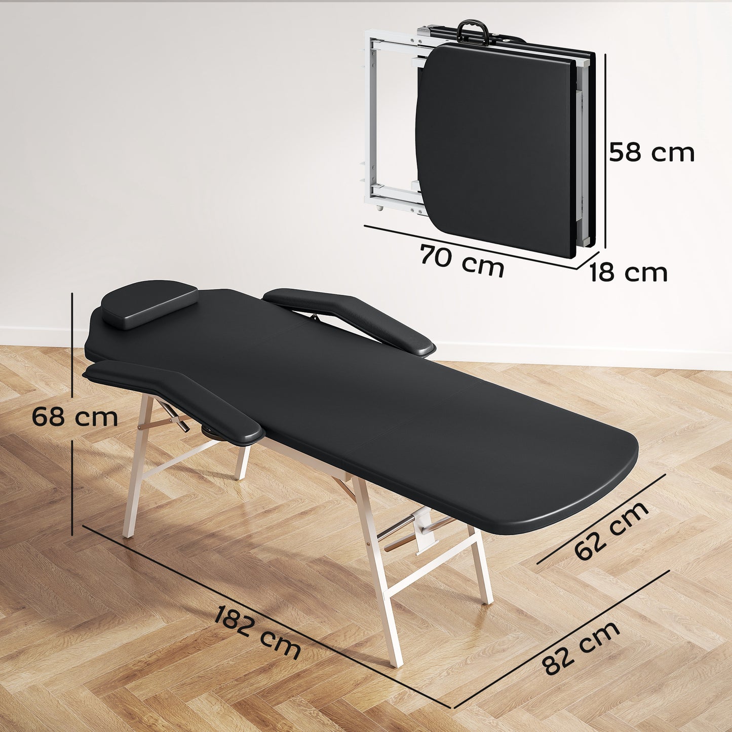 3 Section Adjustable Massage Table, Beauty Bed for Spa, Lash, Black