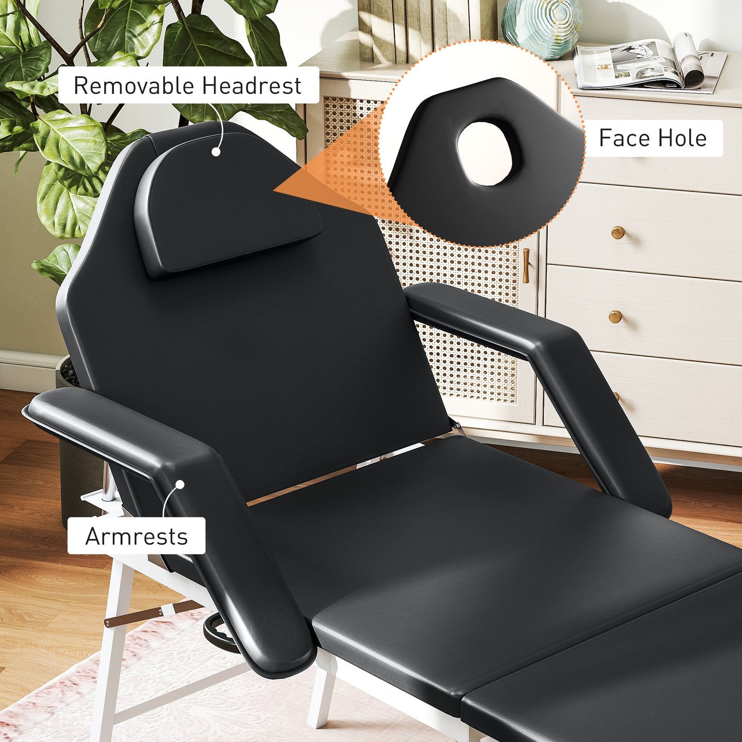 3 Section Adjustable Massage Table, Beauty Bed for Spa, Lash, Black