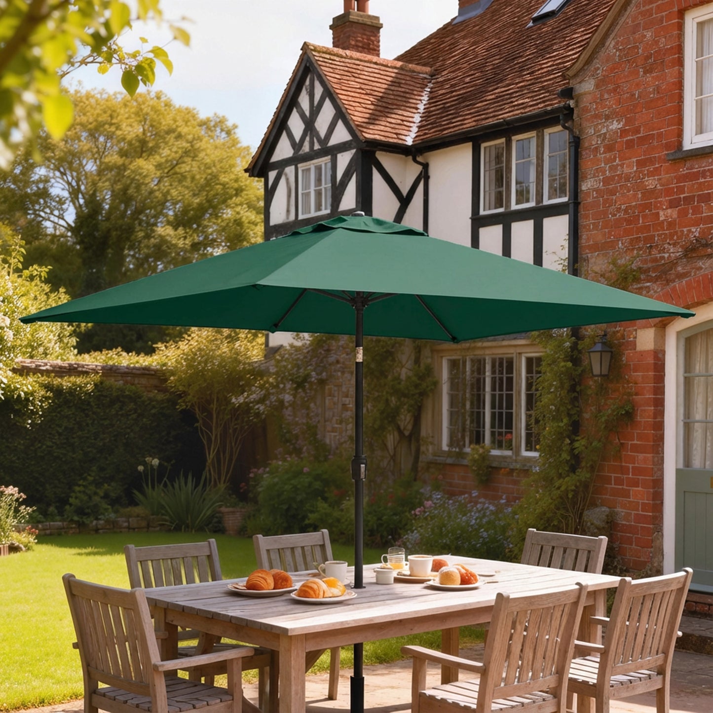 Garden Parasol, Outdoor Umbrella with Tilt Function, Green