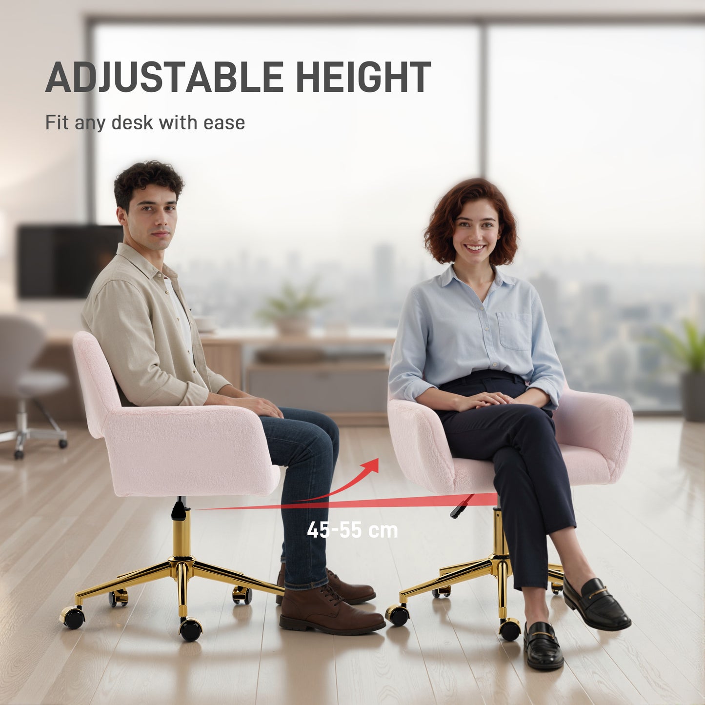 Swivel Office Chair, Vanity Desk Chair with Adjustable Height, Wheels