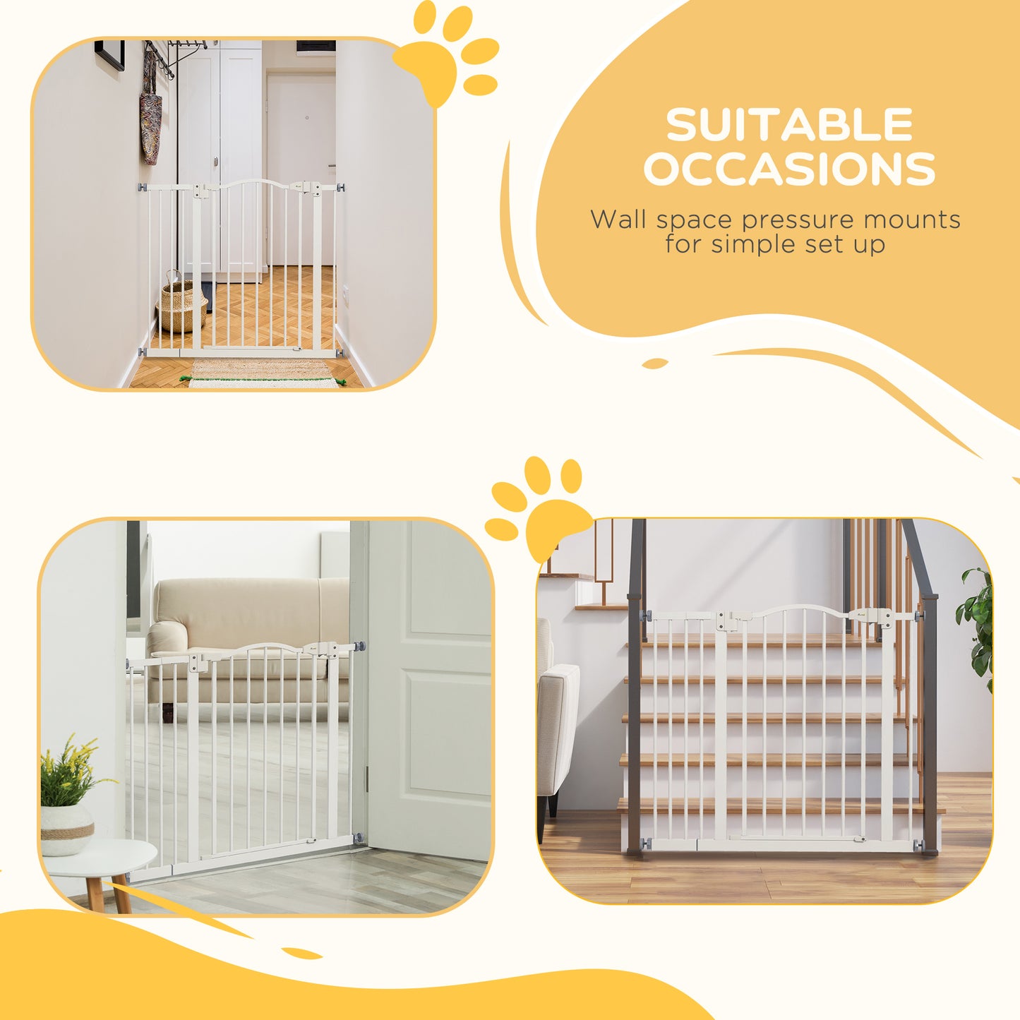 Metal 74-100cm Adjustable Pet Gate Safety Barrier w/ Auto-Close Door White