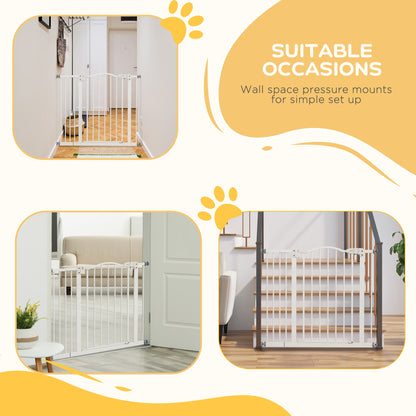 Metal 74-100cm Adjustable Pet Gate Safety Barrier w/ Auto-Close Door White