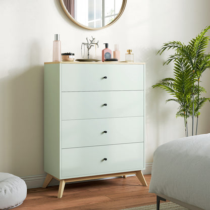 Chest of Drawers, 4 Drawer Storage Cabinet Floor Tower Cupboard for Bedroom Living Room, Light Green and Oak