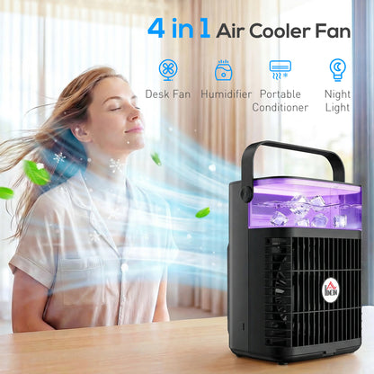 4-in-1 Mini Air Cooler, Portable Air Conditioner for Bedroom, Black