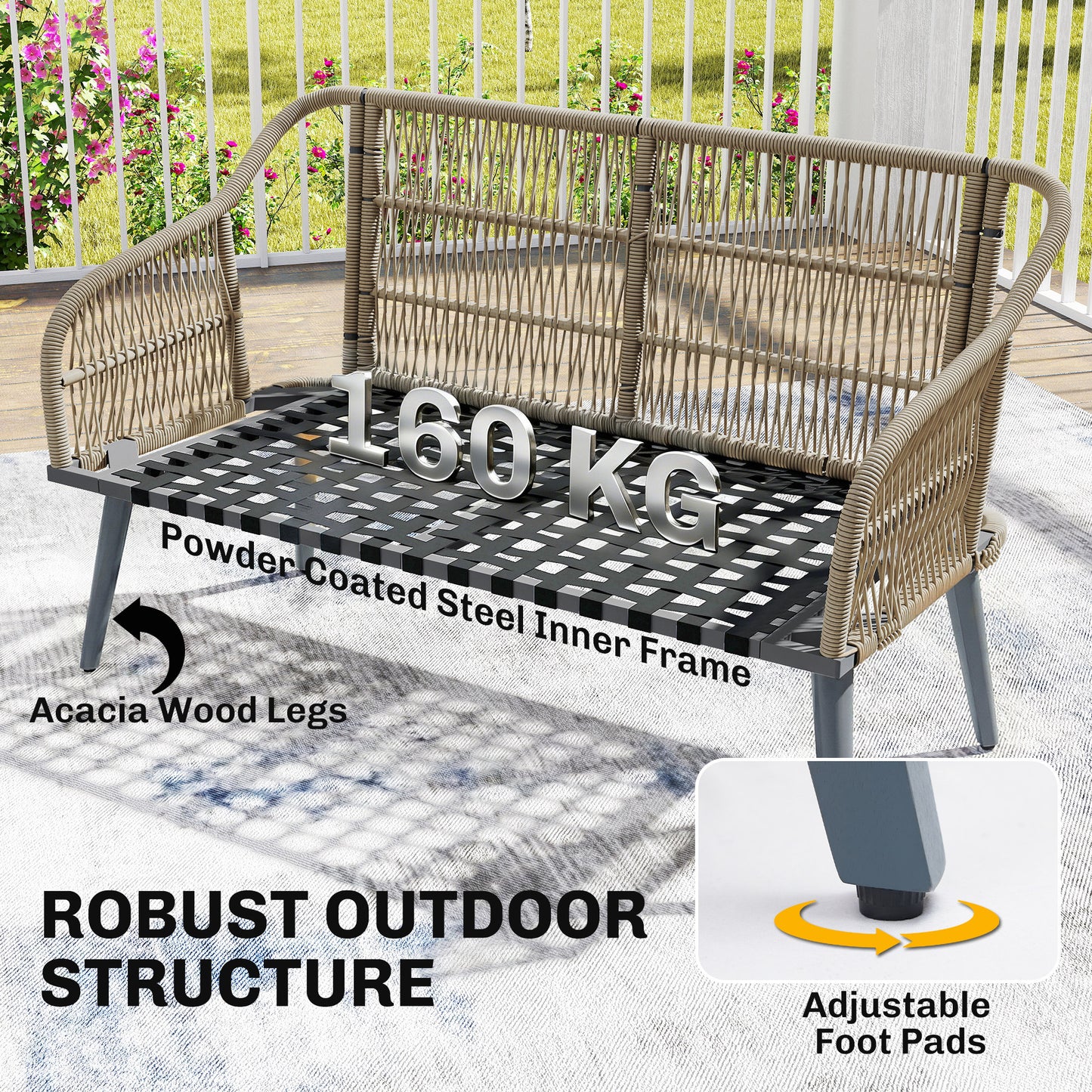4 Piece Rattan Garden Furniture Set w/ Thick Cushions, Grey