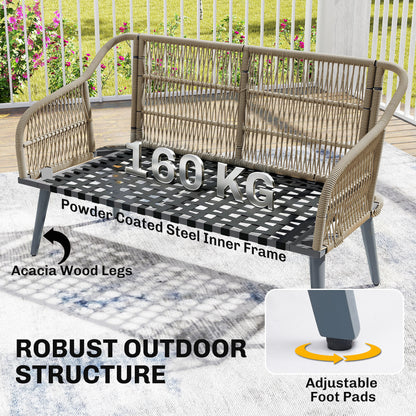 4 Piece Rattan Garden Furniture Set w/ Thick Cushions, Grey