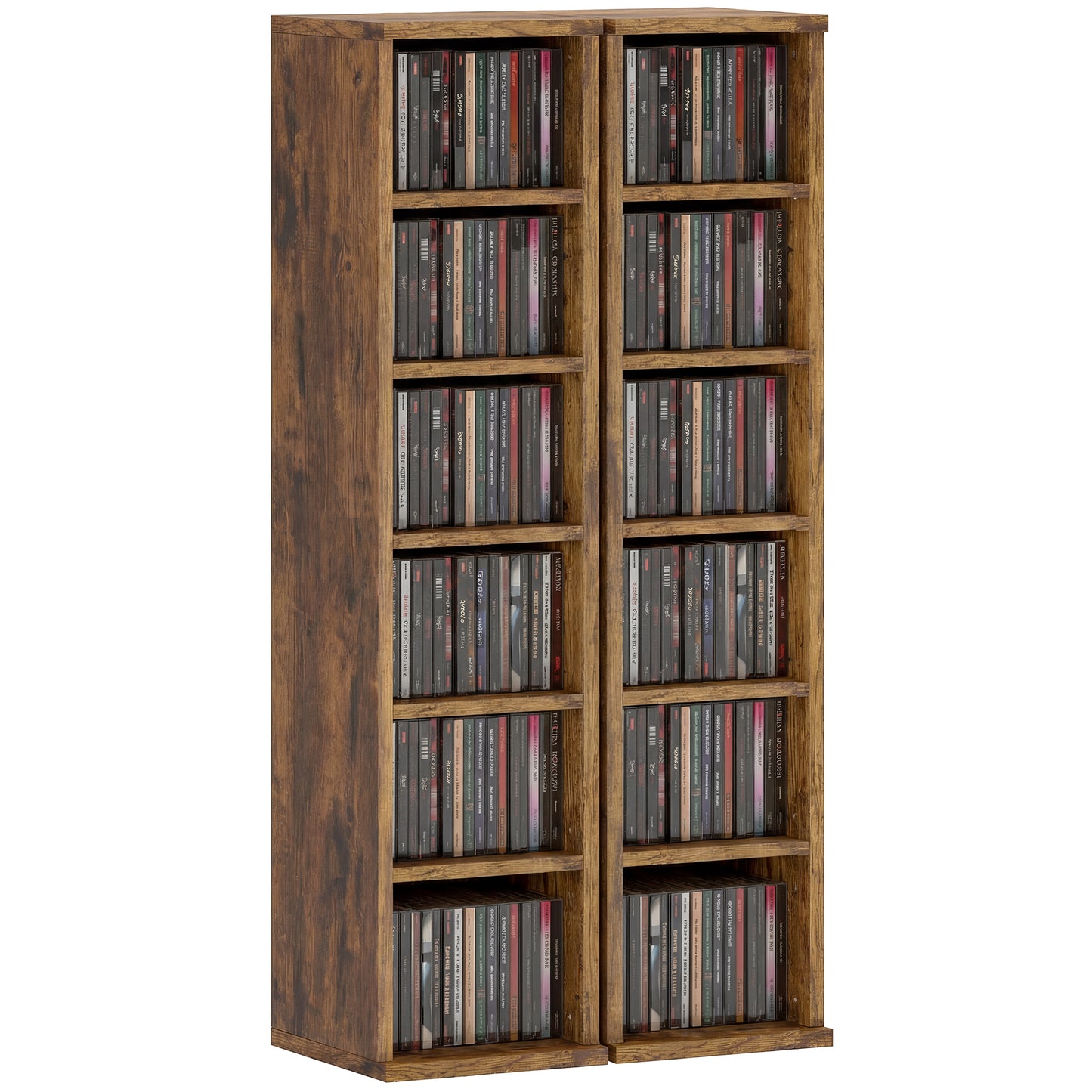 Set of 2 CD Storage Units with Adjustable Shelves, Rustic Brown