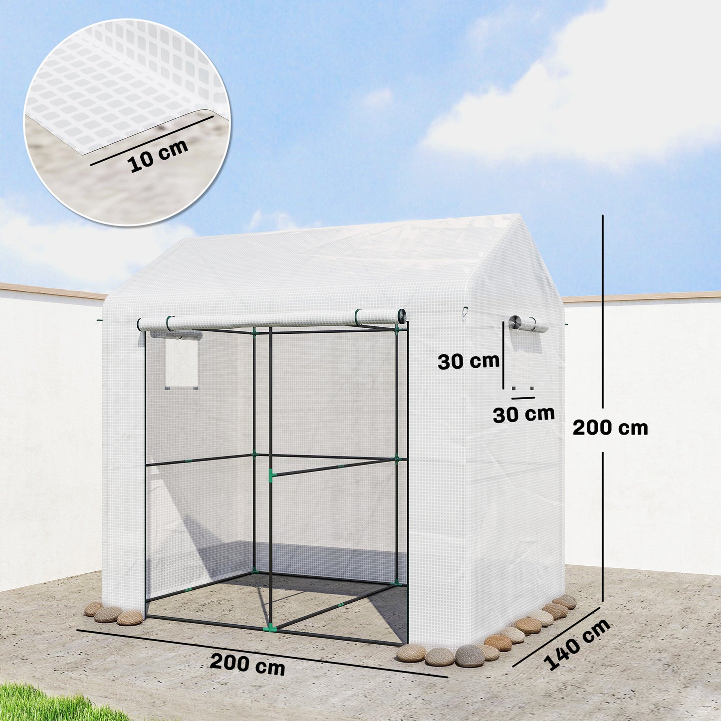Walk-in Greenhouse, Green House with Mesh Windows, White