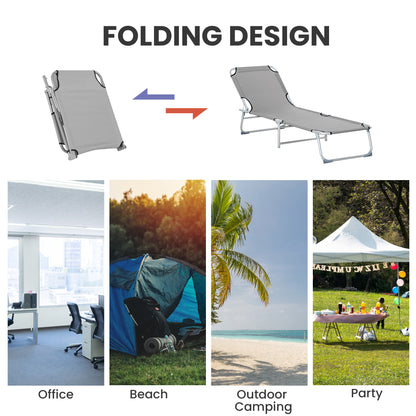 Camping Cot Picnic Sun Lounger Portable Folding Chaise Chair Grey