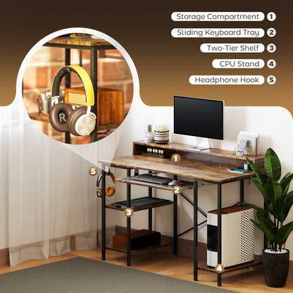 Gaming Desk with Monitor Stand and Sliding Keyboard Tray Rustic Brown