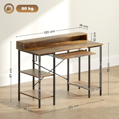 Gaming Desk with Monitor Stand and Sliding Keyboard Tray Rustic Brown