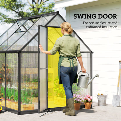 Polycarbonate Greenhouse Garden Green House with Rain Gutter, Black