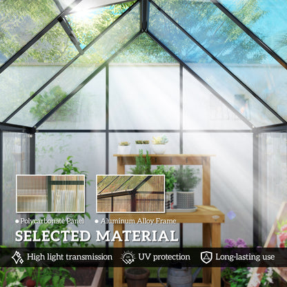 Polycarbonate Greenhouse Garden Green House with Rain Gutter, Black