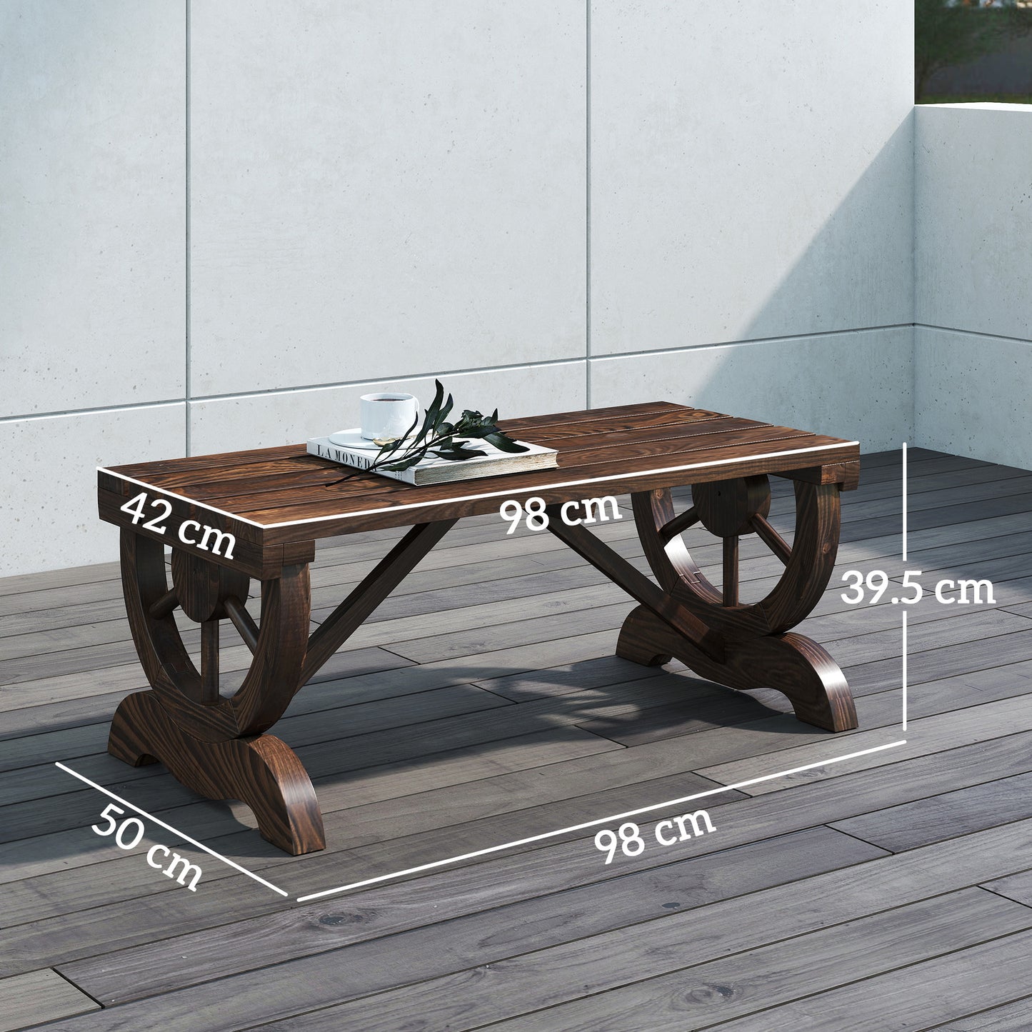 Wooden Wheel Bench Rustic Outdoor Patio Garden Seat 2-Person Brown