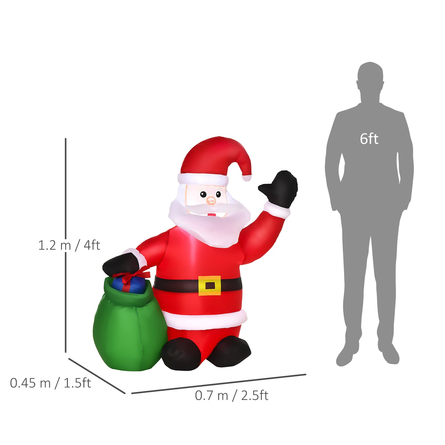 4ft Inflatable Christmas Santa Claus LED Lighted Yard Holiday for Lawn
