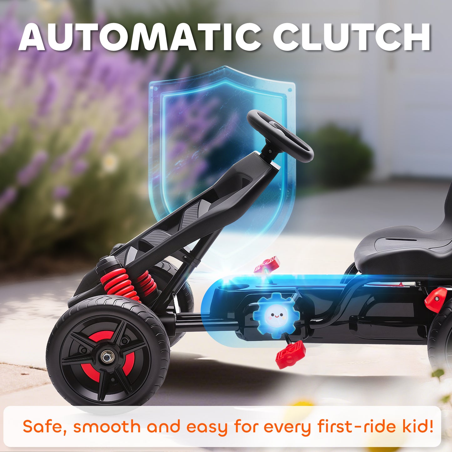 Pedal Go Kart with Automatic Clutch, for Ages 3-6 Years, Red