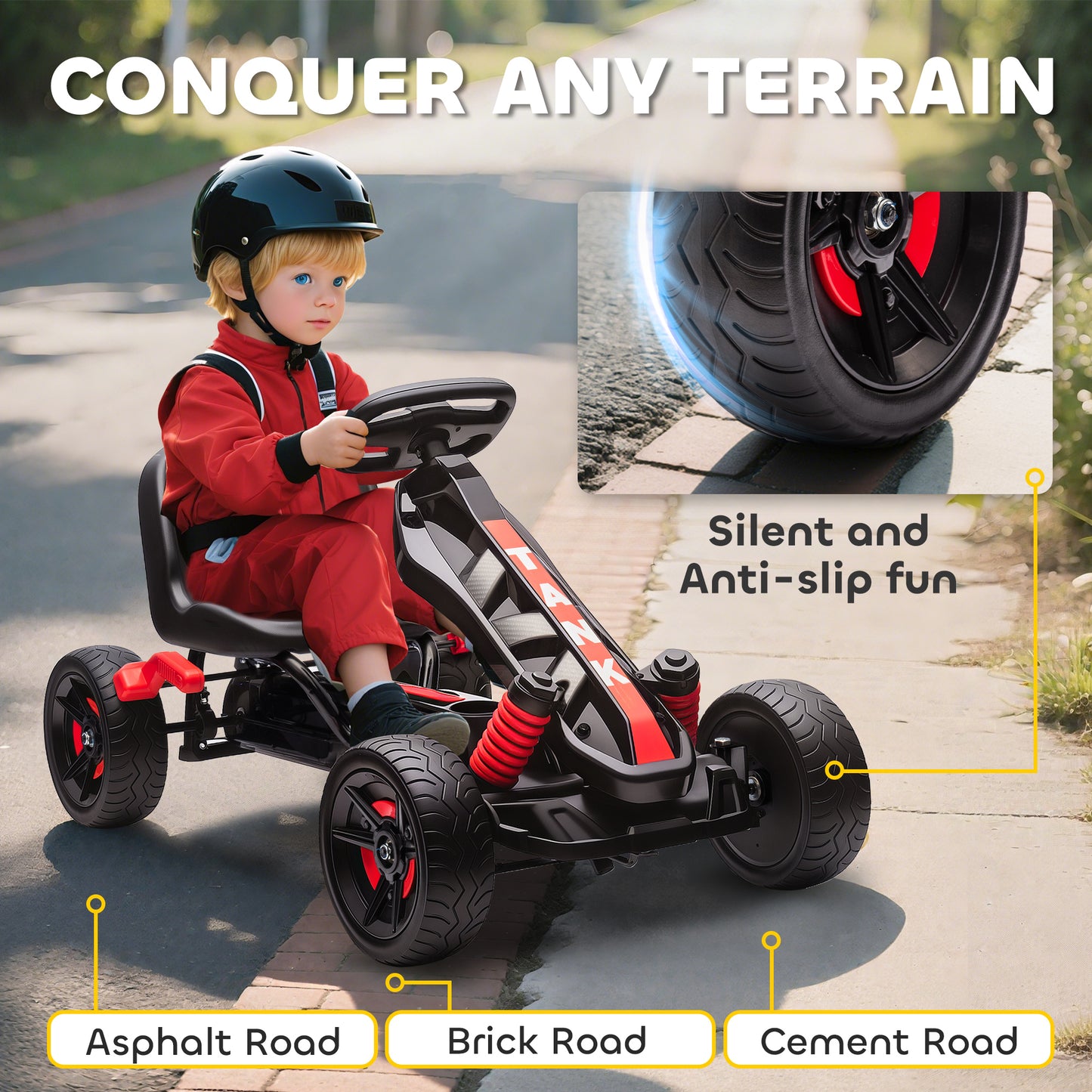 Pedal Go Kart with Automatic Clutch, for Ages 3-6 Years, Red