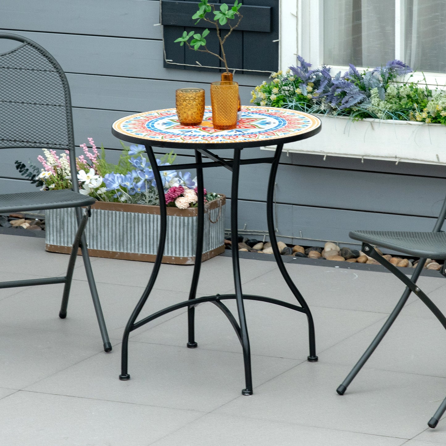 60cm Mosaic Round Bistro Table Outdoor Garden Side Table, Red