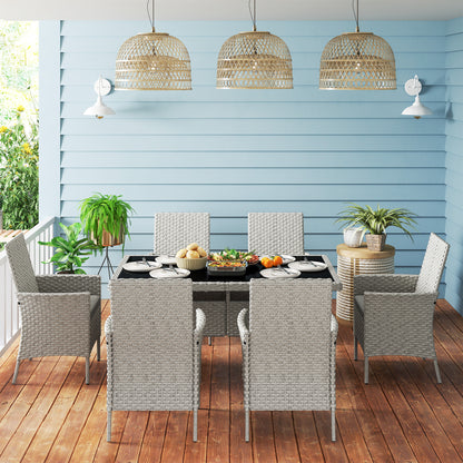 6 Seater Rattan Garden Furniture Set with Cushions, Grey
