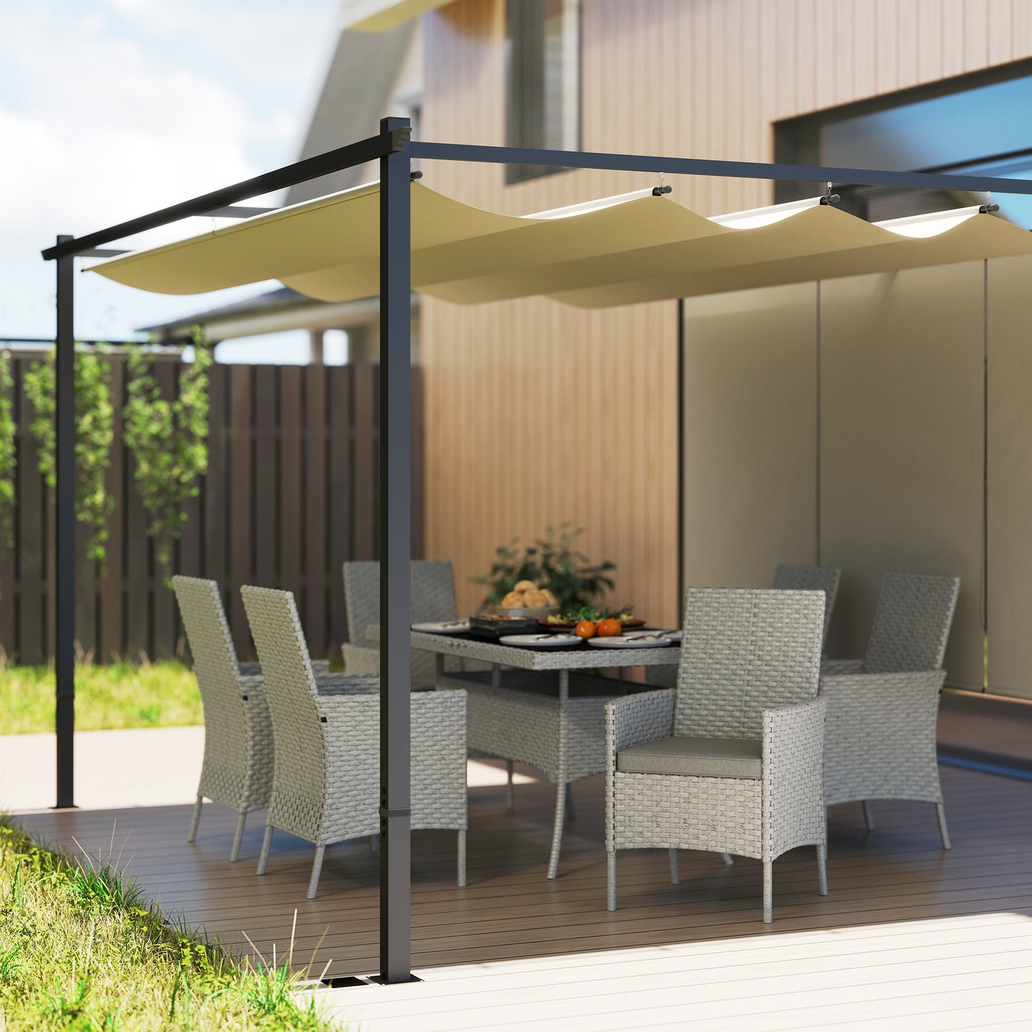 6 Seater Rattan Garden Furniture Set with Cushions, Grey