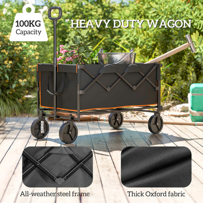 160L Folding Trolley Cart w/ Adjustable Handle, Black and Orange