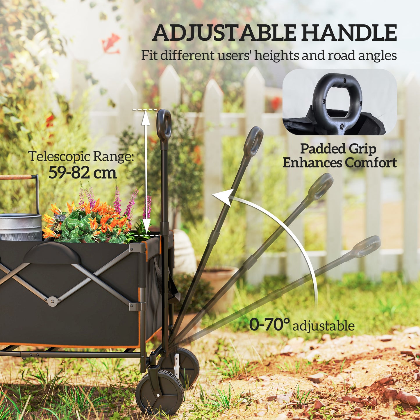 160L Folding Trolley Cart w/ Adjustable Handle, Black and Orange