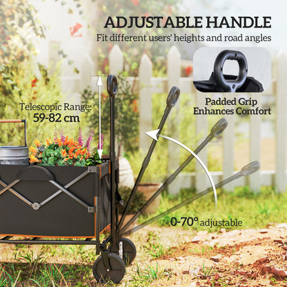 160L Folding Trolley Cart w/ Adjustable Handle, Black and Orange