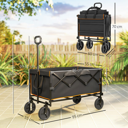 160L Folding Trolley Cart w/ Adjustable Handle, Black and Orange