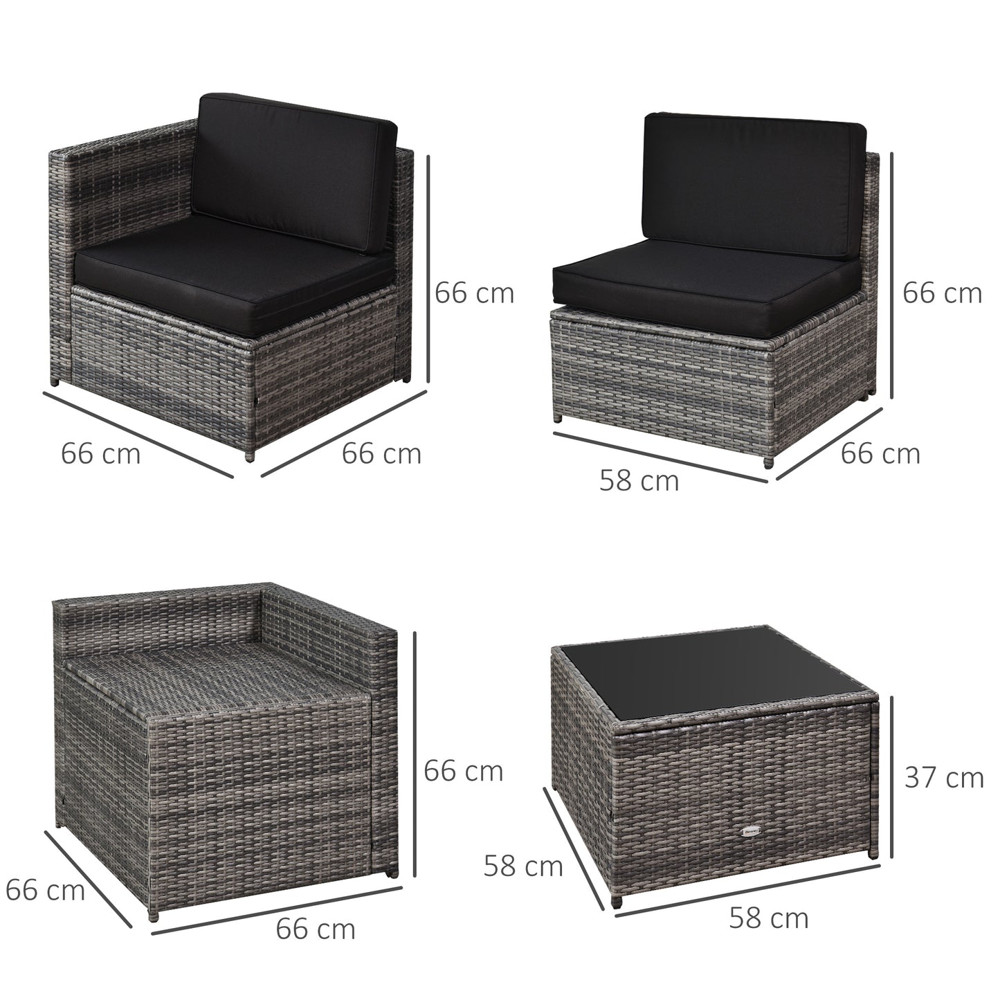 Outsunny 8 pcs Outdoor Rattan Garden Furniture Patio Sofa and Table Set with Cushions 6 Seater Corner Wicker Seat with Storage, Grey