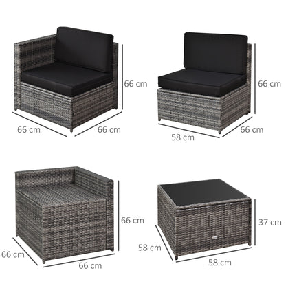 Outsunny 8 pcs Outdoor Rattan Garden Furniture Patio Sofa and Table Set with Cushions 6 Seater Corner Wicker Seat with Storage, Grey