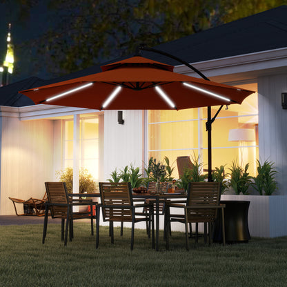 3(m) Cantilever Parasol Hanging Banana Umbrella w/ lights, Orange