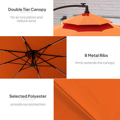 3(m) Cantilever Parasol Hanging Banana Umbrella w/ lights, Orange