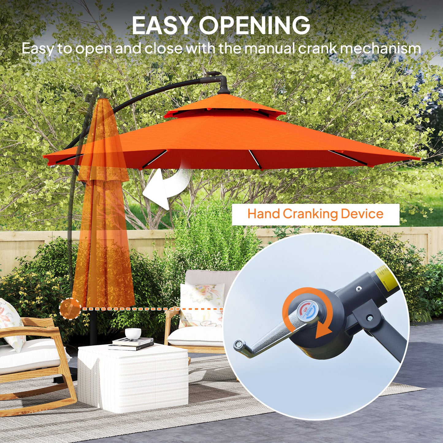 3(m) Cantilever Parasol Hanging Banana Umbrella w/ lights, Orange