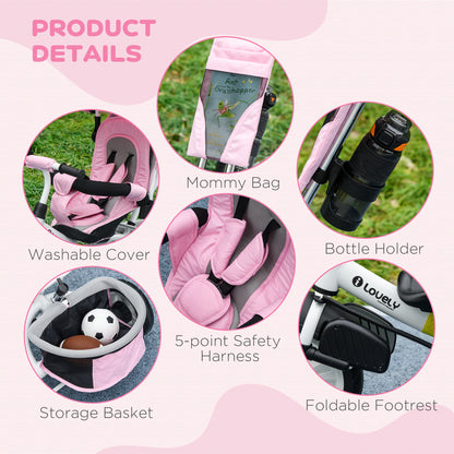 6 in 1 Kids Trike, Stroller with Parent Handle, Pink