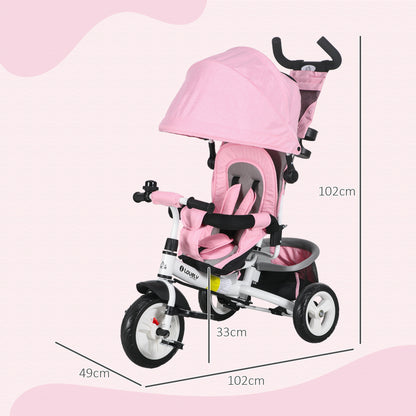 6 in 1 Kids Trike, Stroller with Parent Handle, Pink