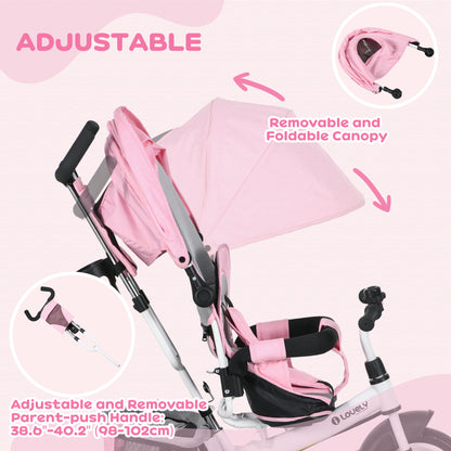 6 in 1 Kids Trike, Stroller with Parent Handle, Pink