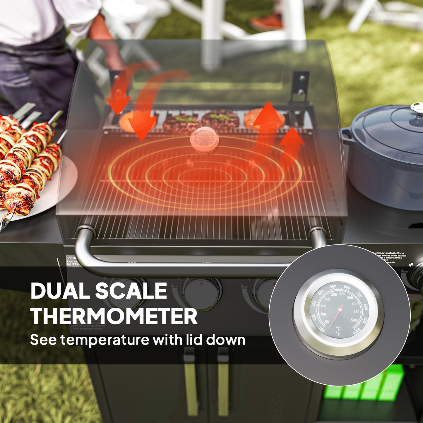 9.5 kW Gas Barbecue with 3+1 Burner, Storage Cabinet and Shelves