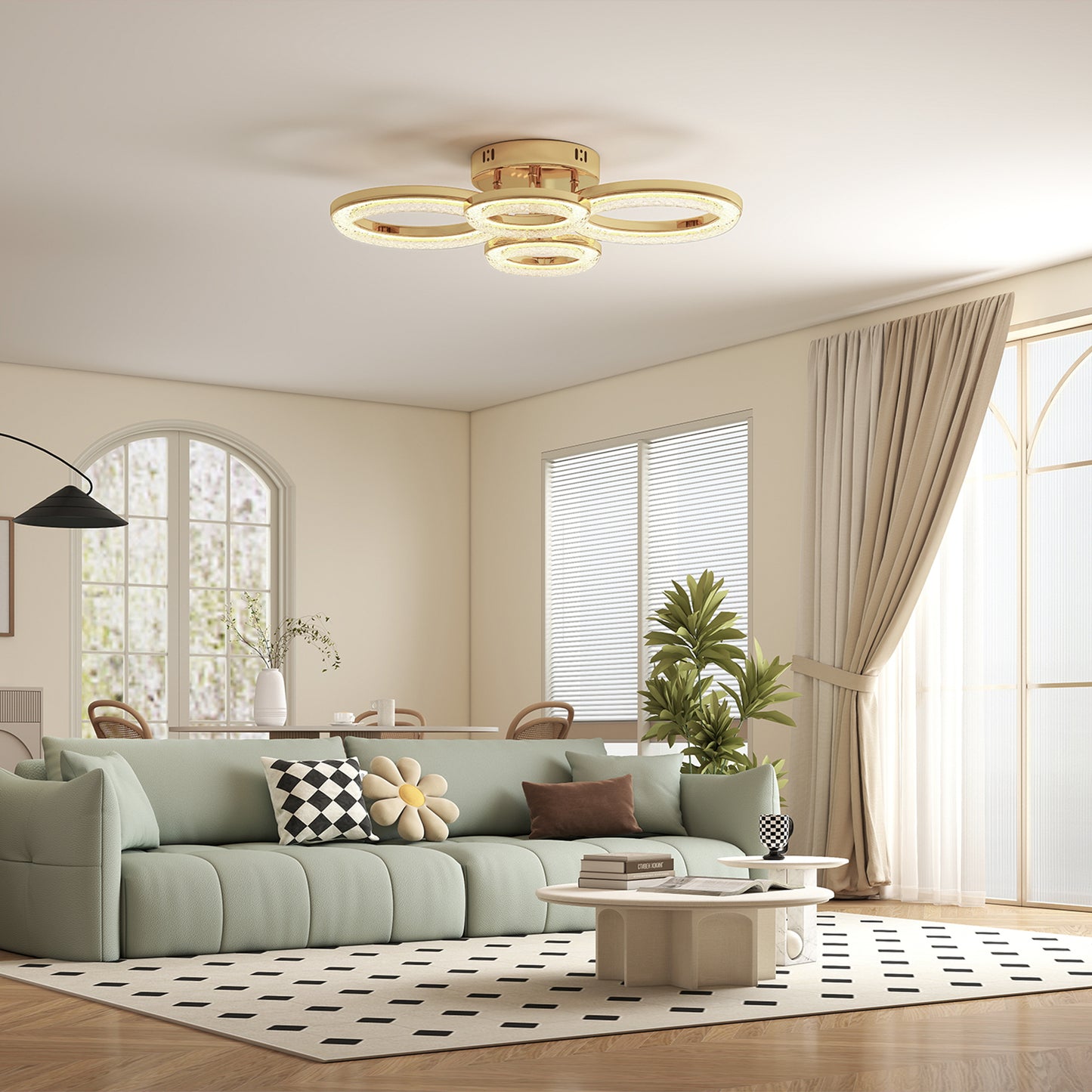 Modern 4-Ring Flush Mount Ceiling Light, LED Ceiling Light, Gold