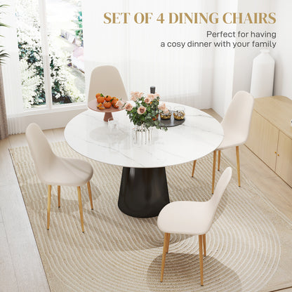 Dining Chairs Set of 4 w/ Curved Back, Steel Legs, Khaki