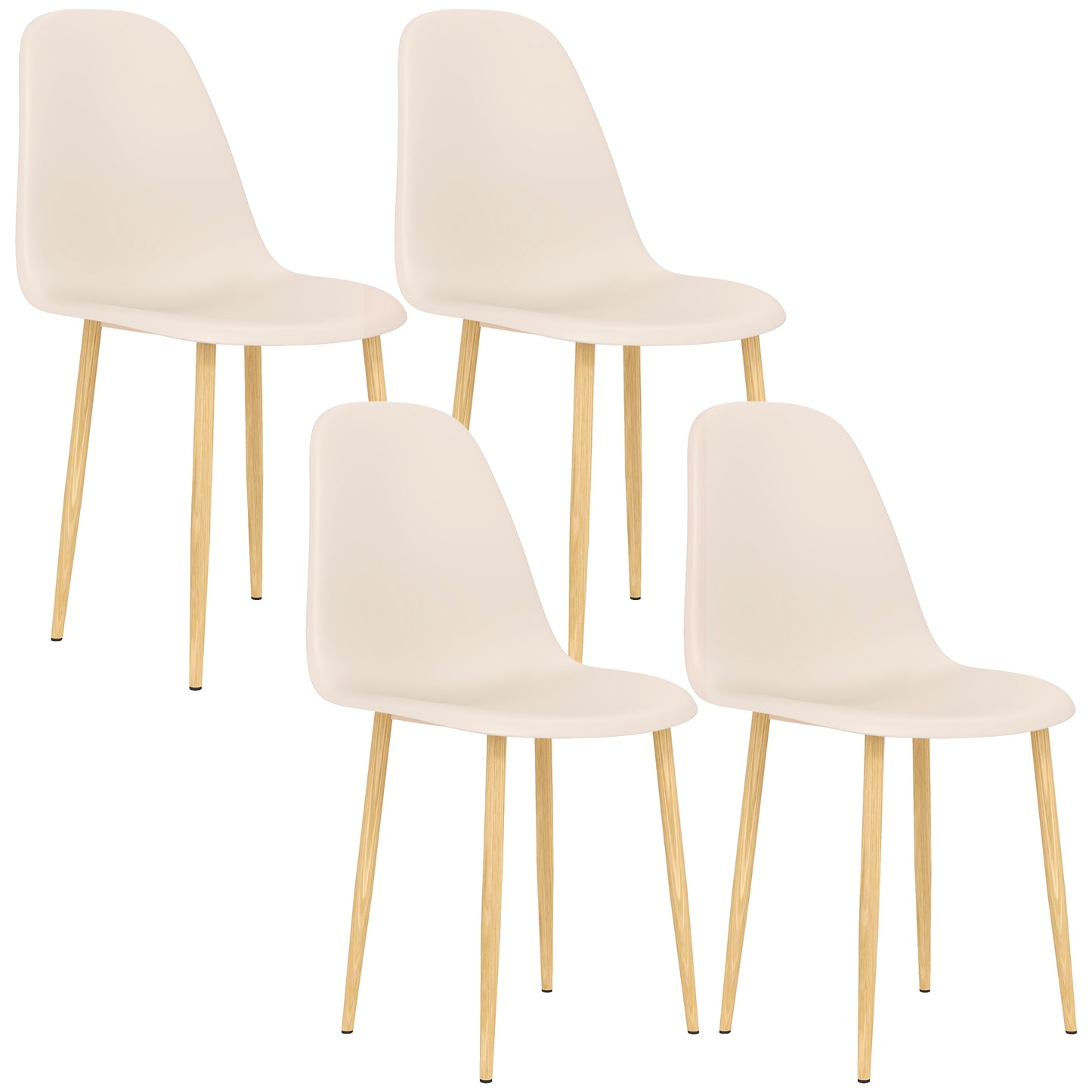 Dining Chairs Set of 4 w/ Curved Back, Steel Legs, Khaki