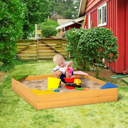 Kids Wooden Sand Pit Sandbox w/ Seats, for Gardens, Playgrounds