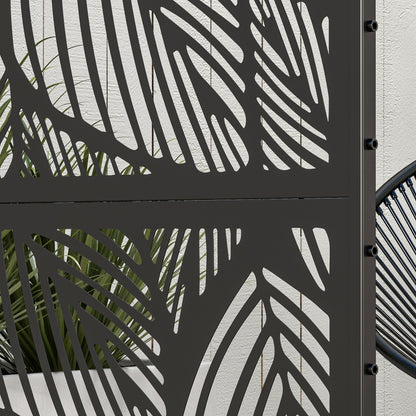 Metal Decorative Privacy Screen Outdoor Divider, Black Leaf